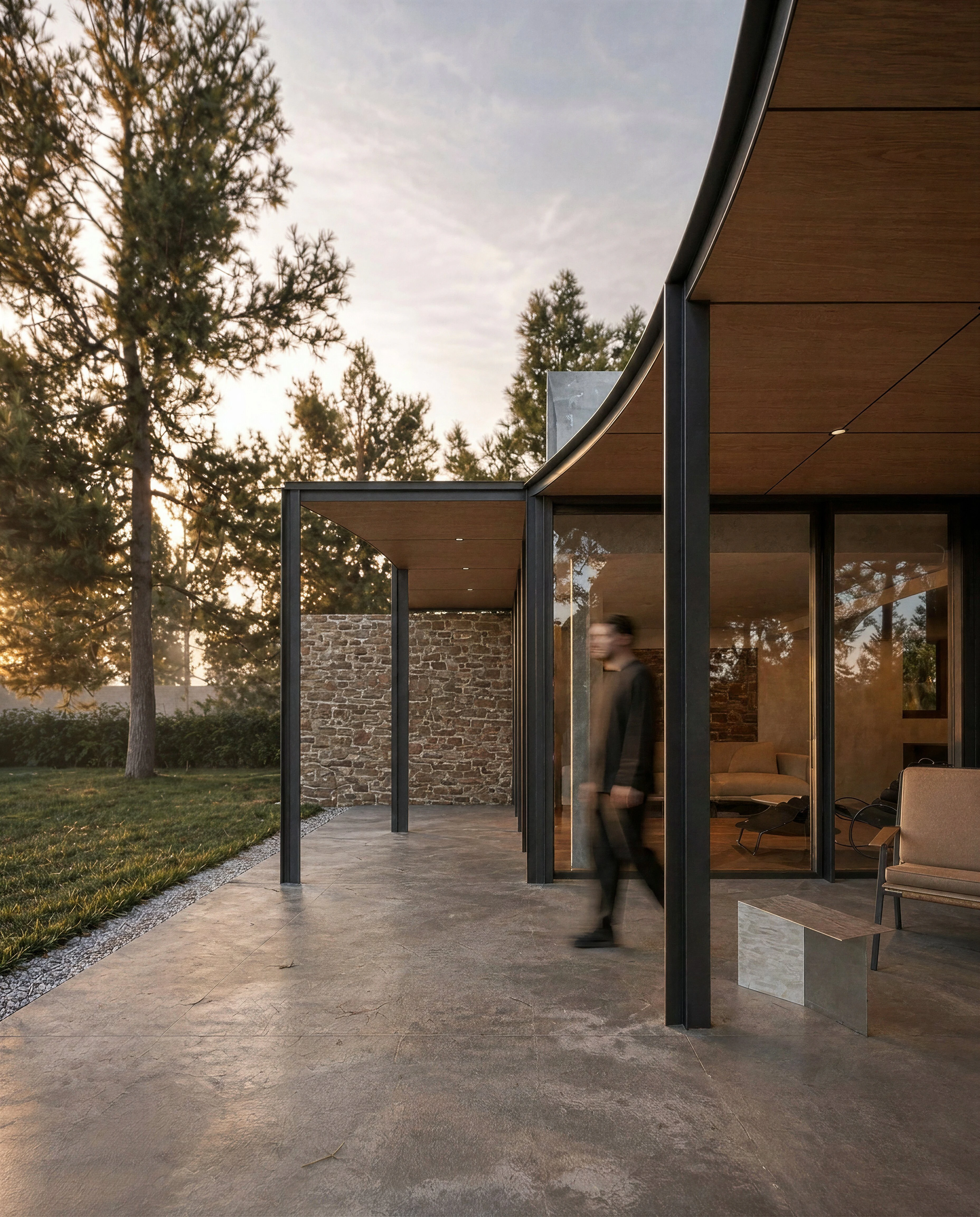Loggia avec moucharabieh en blocs ciment — extension de Villiers-sur-Marne, TBA Architecture