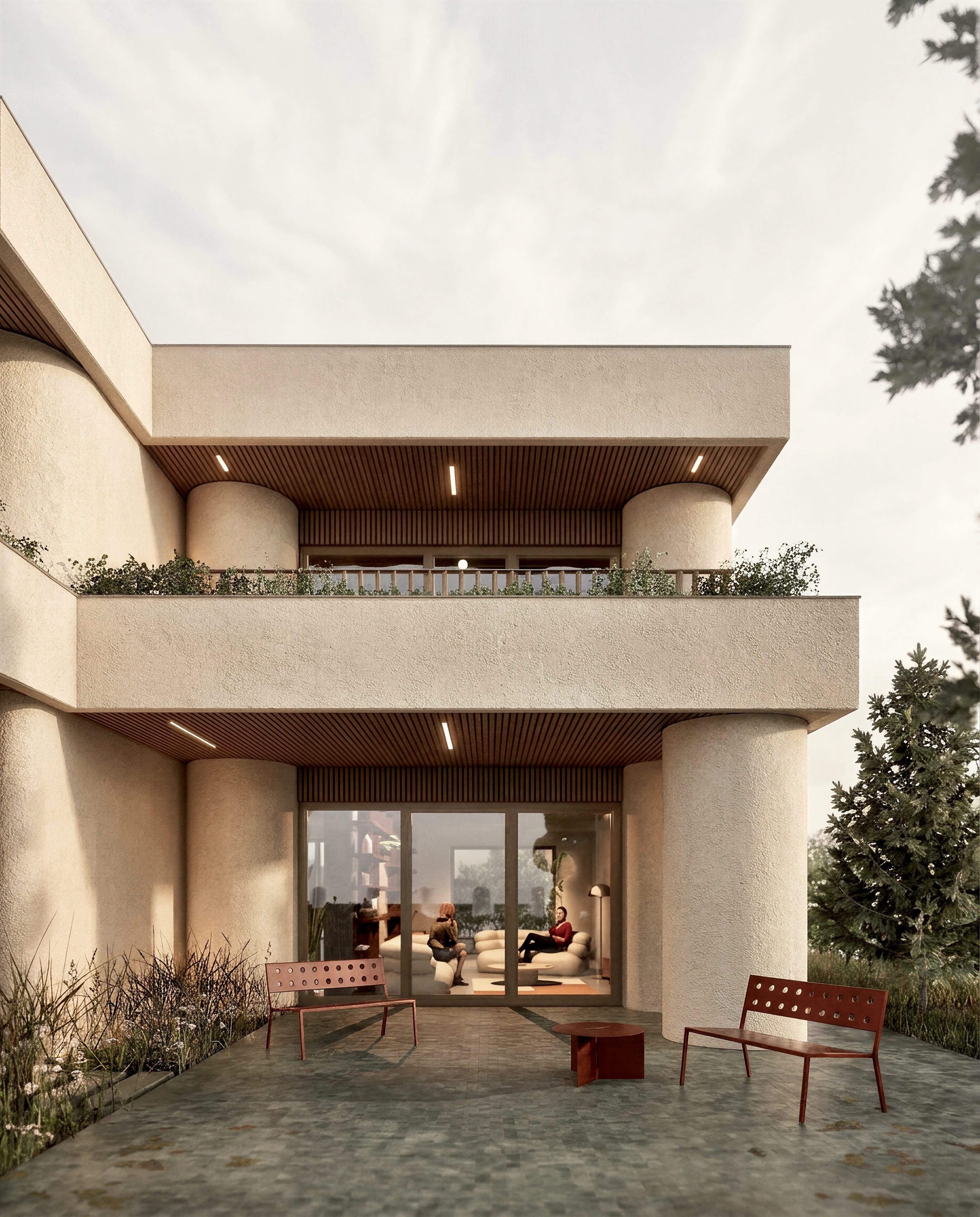 Maison contemporaine, bois clair en sous-face de toiture et profilés bronze — TBA Architecture
